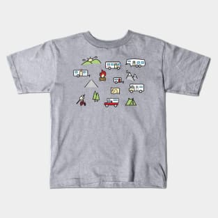 Cute RV and Camping Large Icon Pattern Kids T-Shirt